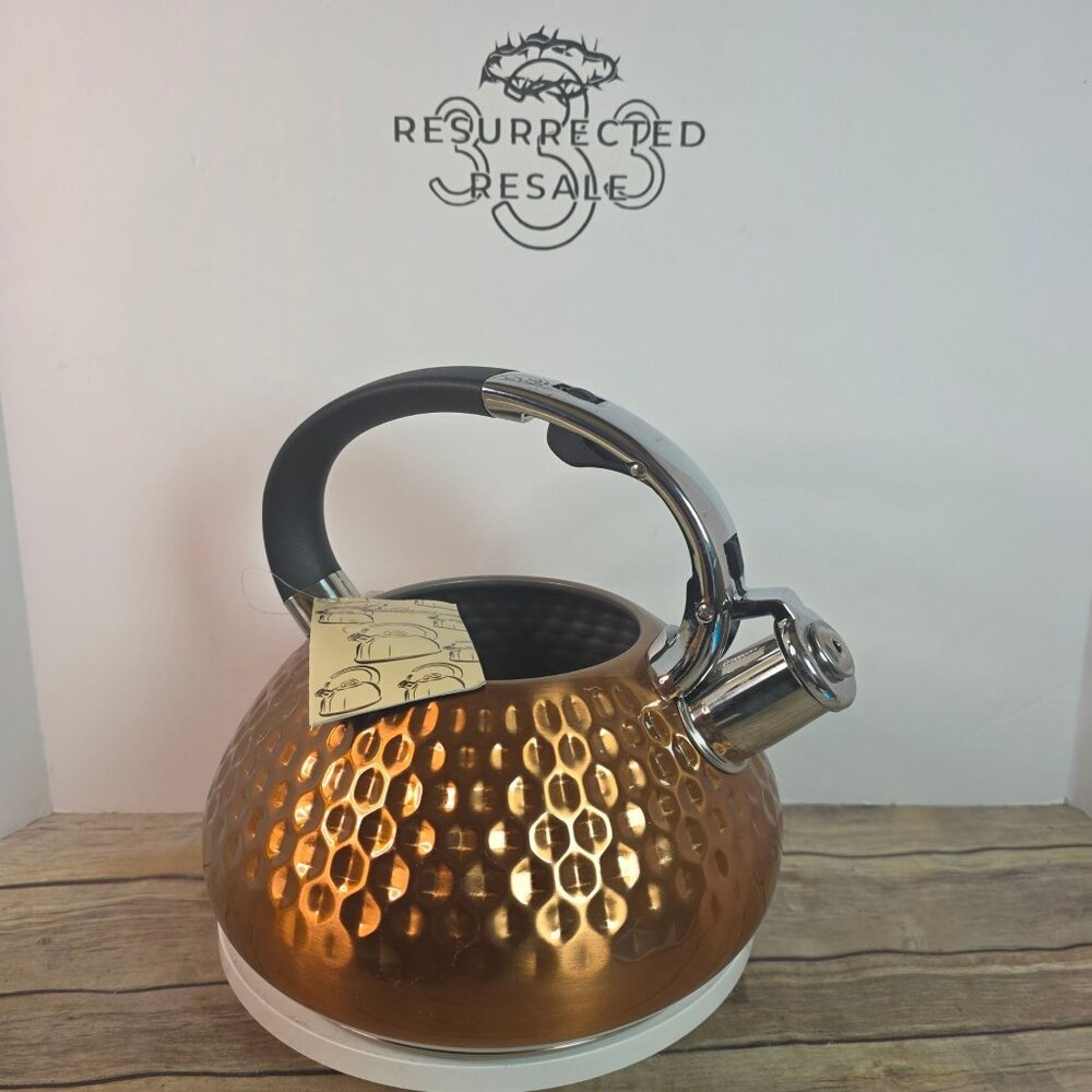 Hammered Copper Stainless Steel Tea Kettle By Balduzzi - Induction & Gas Safe It